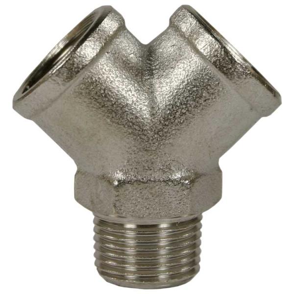 Y-Stück 3/8 IG-IG-AG Messing vernickelt